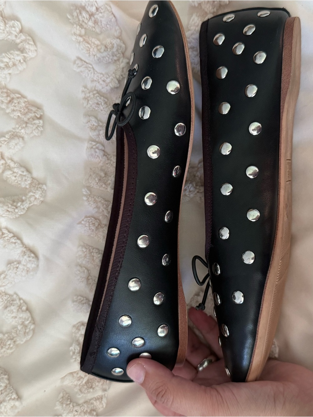Time and Tru Black Studded Ballet Flats with Bow